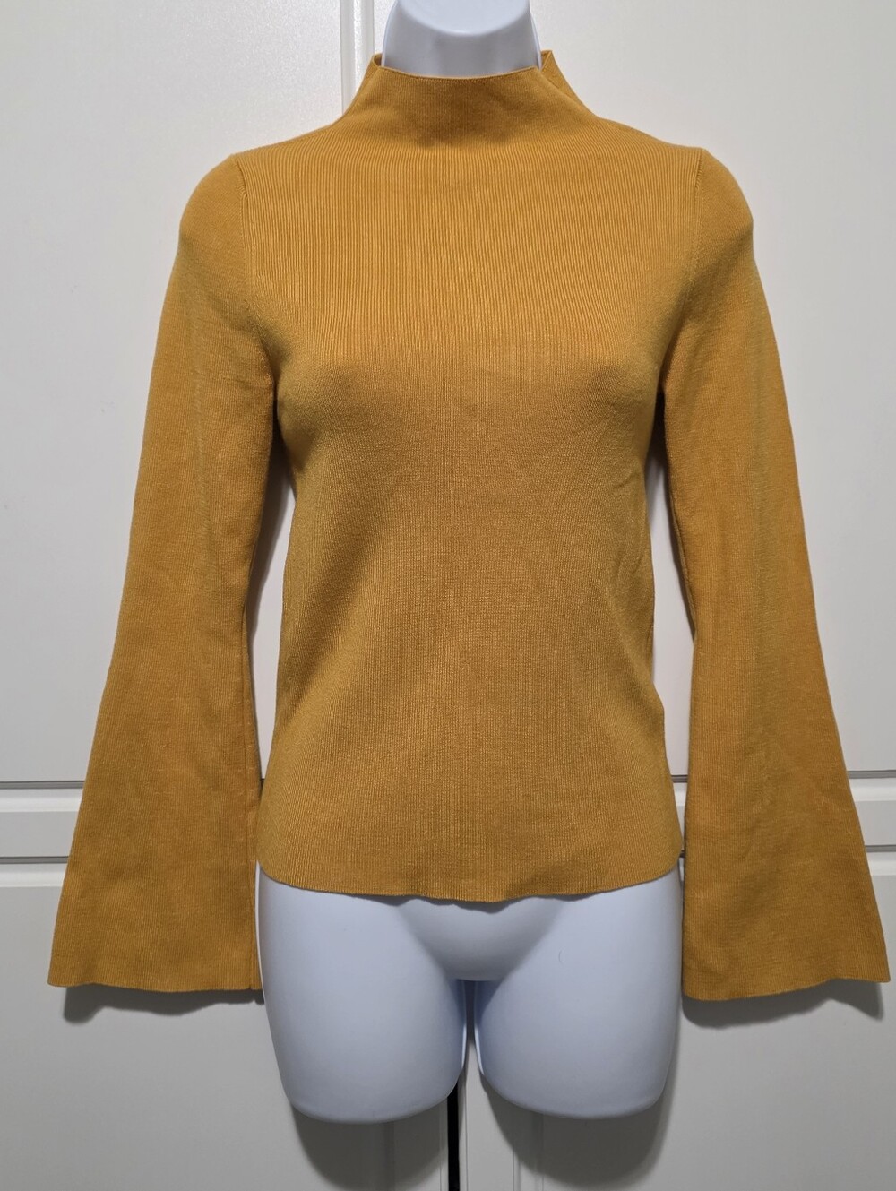 MAEVE by ANTHROPOLOGIE Arlowe Bell Sleeve Sweater Mock Neck Mustard Yellow